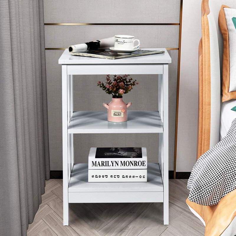 Set of 2 3-Tier Nightstand with Reinforced Bars and Stable Structure