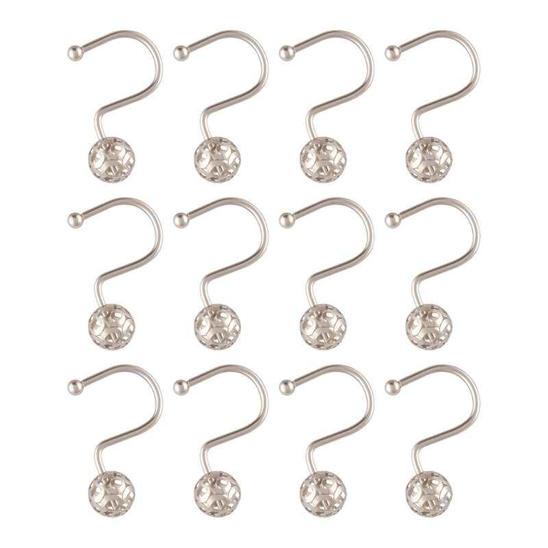Utopia Alley Rust-Resistant Metal Shower Curtain Hooks with Hollow Ball Design, Shower Hooks Hangers for Bathroom, Kitchen Utensils, Curtains, Clothing, Towels etc - Set of 12 image number 4