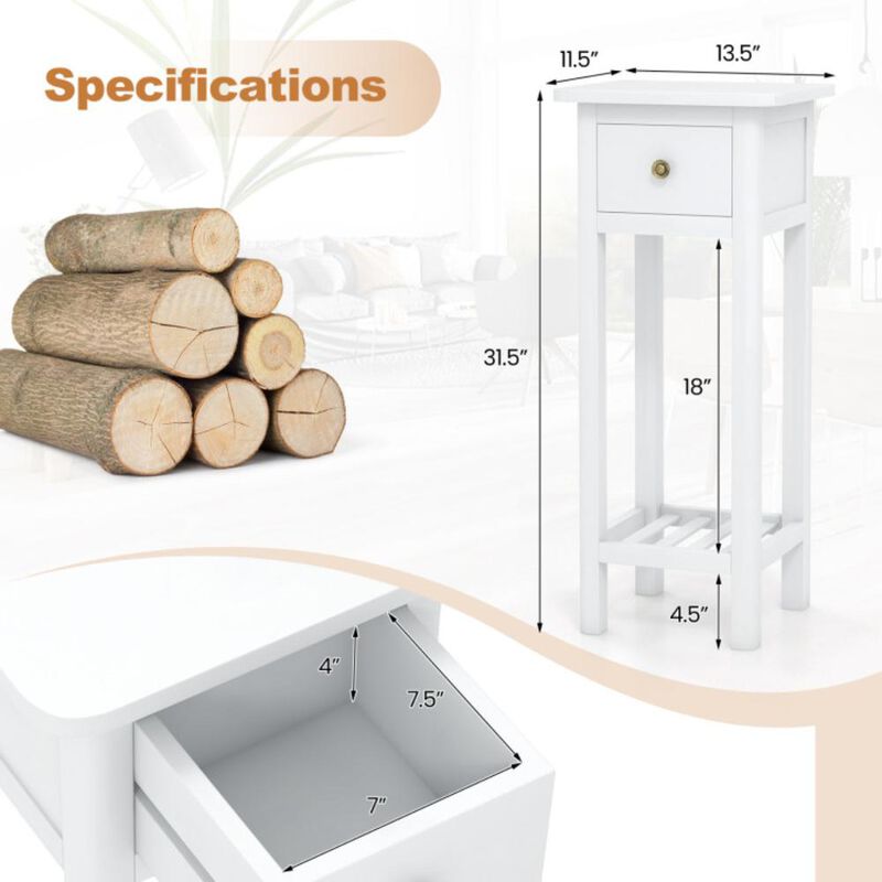 Hivvago 2 Tier Slim Nightstand Bedside Table with Drawer Shelf