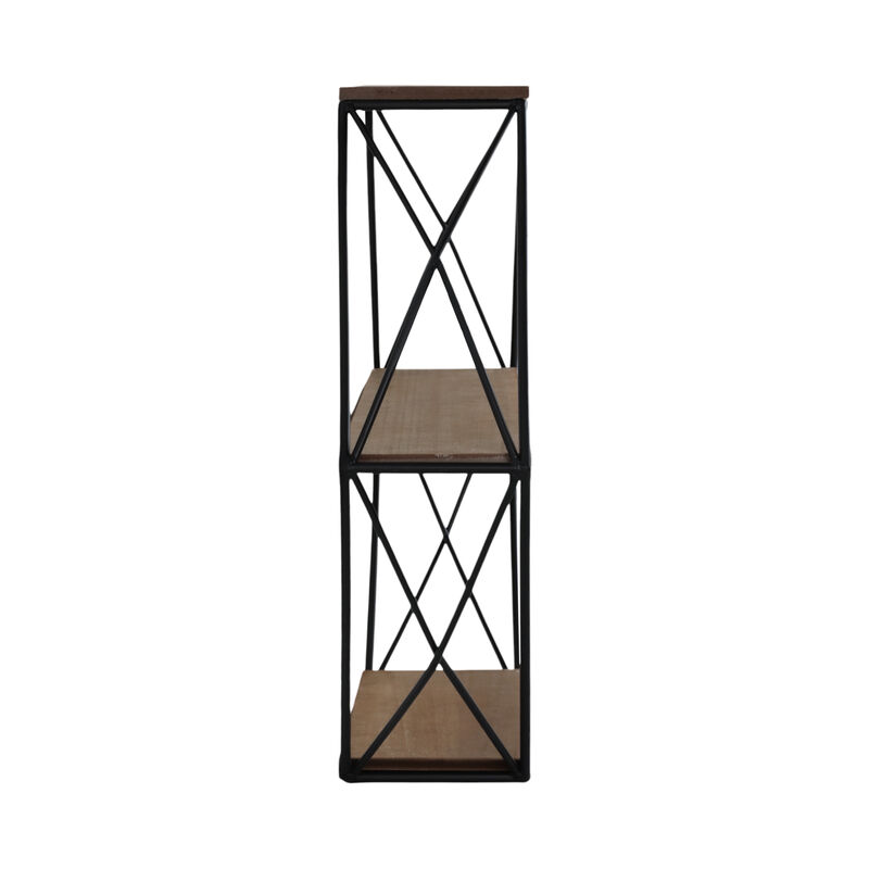 Metal/wood 3 Tier Hexagon Wall Shelf, Brown/black image number 2