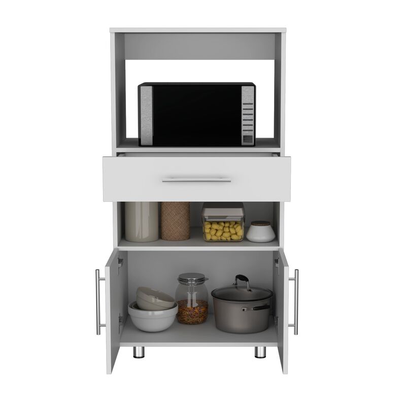 Worland Pantry Cabinet with Microwave Stand, Multi-Functional with Drawer and 2-Door-White