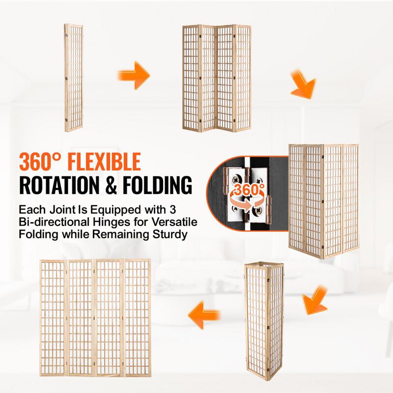 Natural 4 Panel Folding Room Divider Privacy Screen for Bedroom Office image number 5