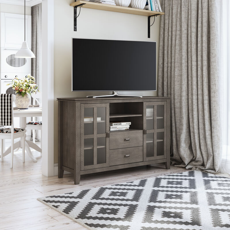 Artisan SOLID WOOD 53 inch Wide Transitional TV Media Stand in Farmhouse Grey For TVs up to 60 inches
