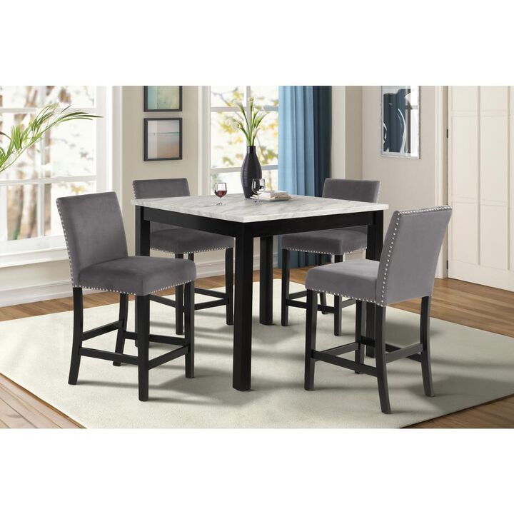 New Classic Furniture Furniture Celeste 5-Piece Faux Marble & Wood Counter Set in Gray