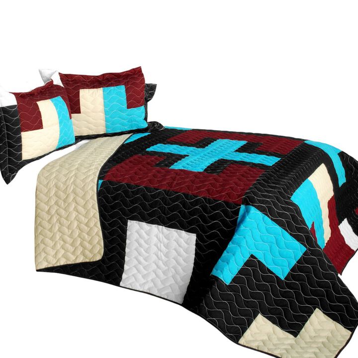 Lightweight 3PC Vermicelli-Quilted Patchwork Quilt Set All-Season Bedspread