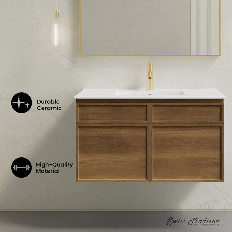 St. Tropez 36" Wall-Mounted Bathroom Vanity in Brown Oak with Sink Top image number 6