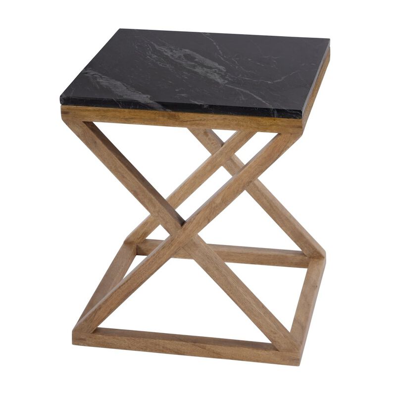 Butler Specialty Braylon 17.75 in. W Square Marble & Wood X Base End Table, Black