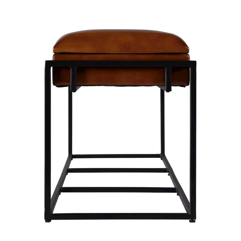 Butler Specialty Kane 62 in. W Leather and Iron Accent Bench, Brown, Black image number 4