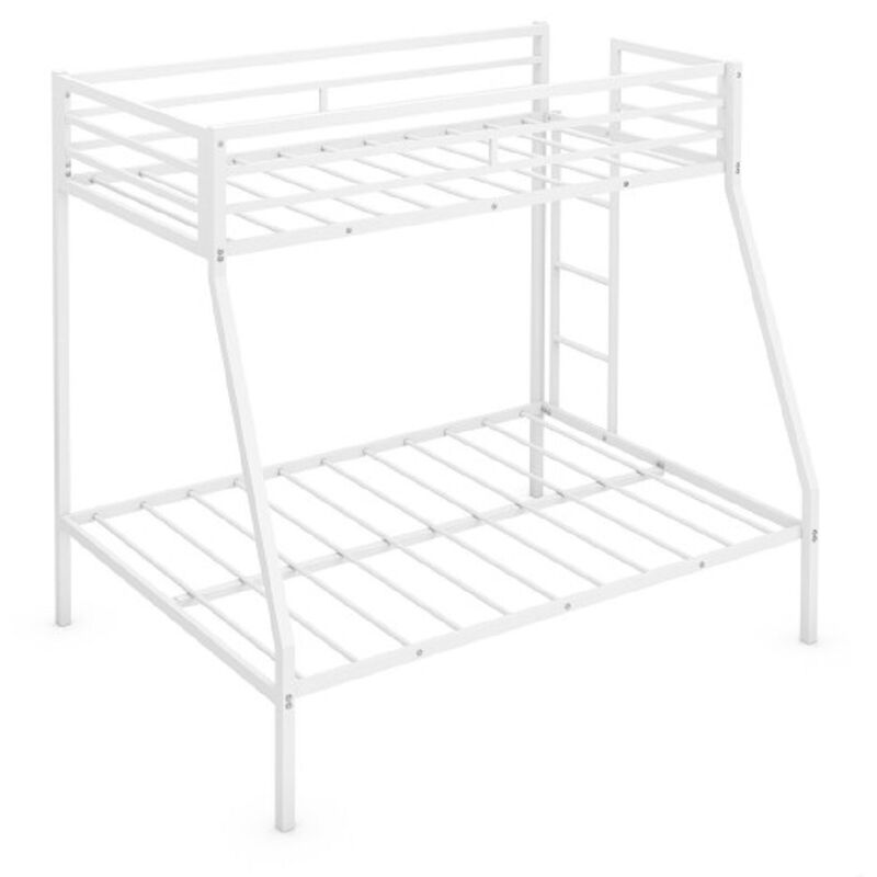 Twin-Over-Full Bunk Bed with Safety Rail and Ladder for Kids-White
