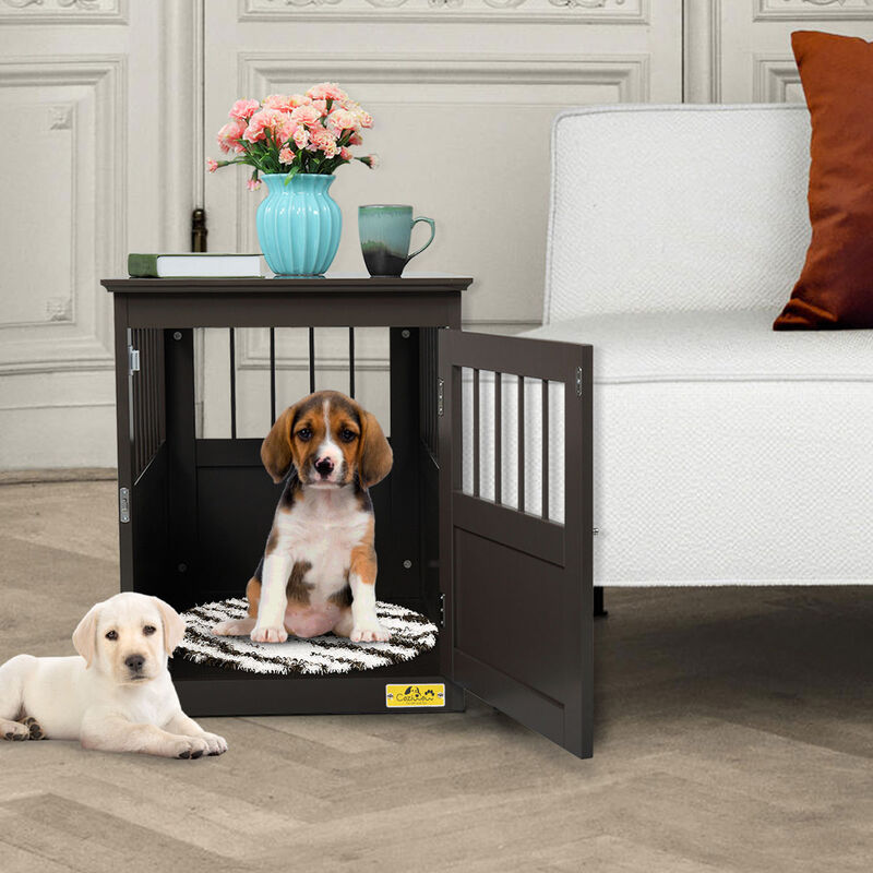 End Table Style Dog Kennel Furniture with Side Slats Brown