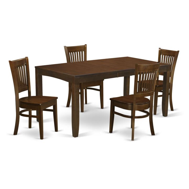5 PcTable with a 12in Leaf and 4 Wood Kitchen Chairs