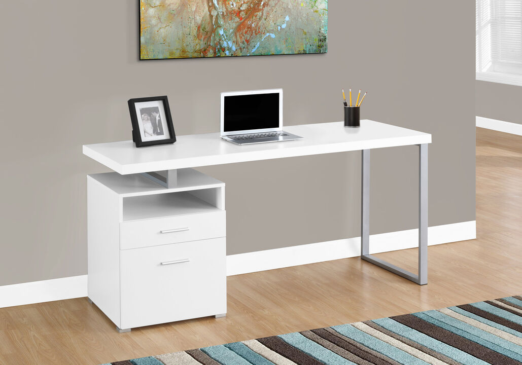 Monarch Specialties Computer Desk, Home Office, Laptop, Left, Right Set-Up, Storage Drawers, 60"L, Work, Metal, Laminate, White, Grey, Contemporary, Modern