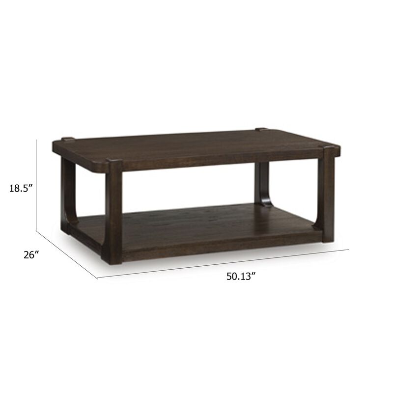 Kemu Coffee Table, 50 Inch Rectangular Top w Lower Shelf, Dark Brown image number 5