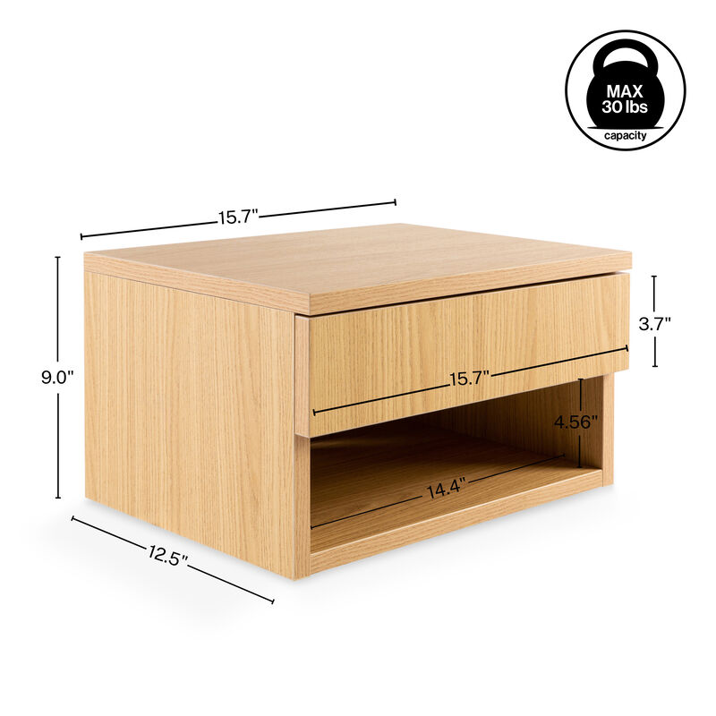 Ettore Mid-Century Modern Floating Wall Mounted Nightstand with Soft-Close Drawer and Cable Hole (Set of 2) image number 3