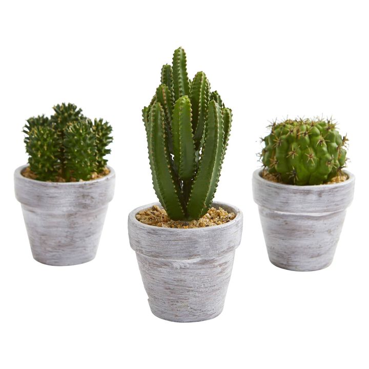 Nearly Natural 8-in Cactus Artificial Plant (Set of 3)