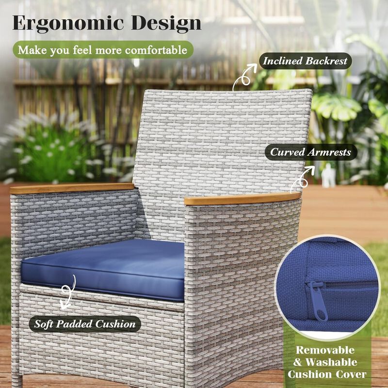 Mondawe 7-Piece Outdoor Dining Set,1 Acacia Table & 4 Gray PE Rattan Chairs With Washable Cushions