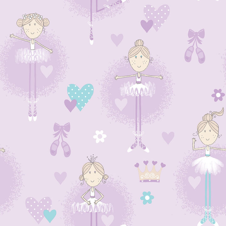 Just 4 Kids 2 Ballerinas Purple Lilac Wallpaper G56507