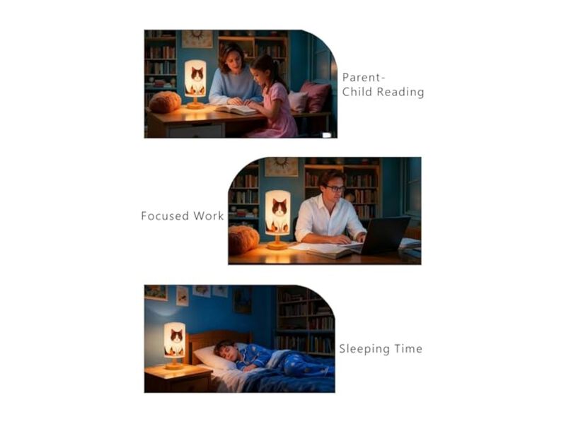 LED 3 Color Wood Fabric Night Light For Living Room Bedroom Nightstand image number 2