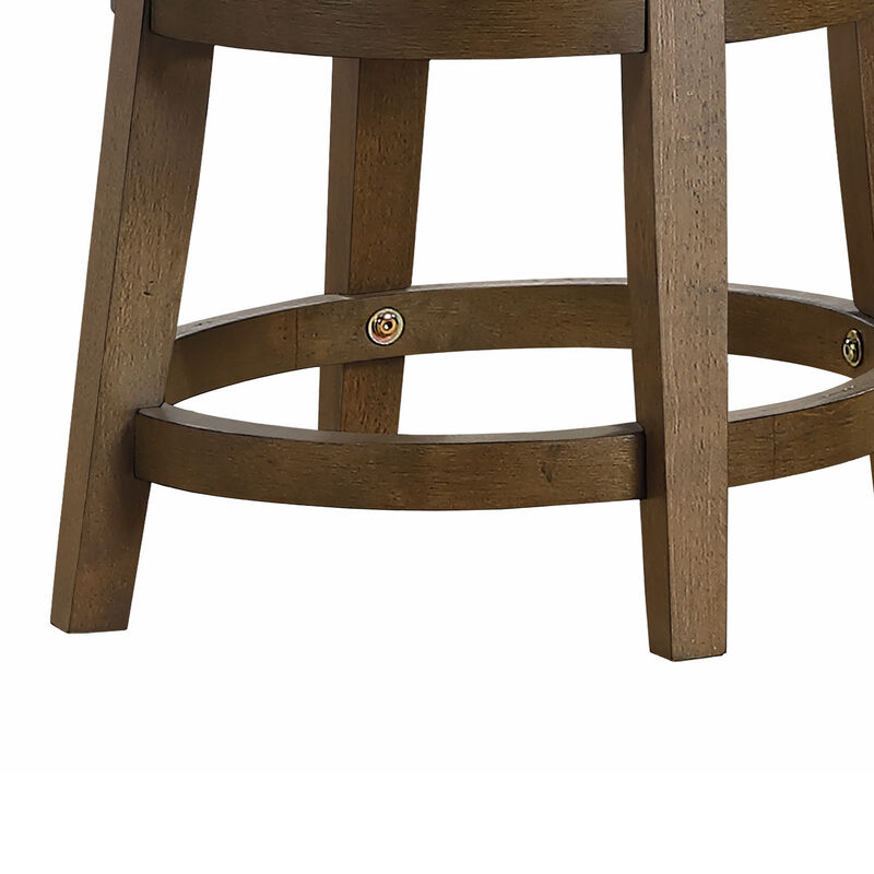 Bara 20 Inch Swivel Dining Stool, Round Faux Leather, Brown, Set of 2