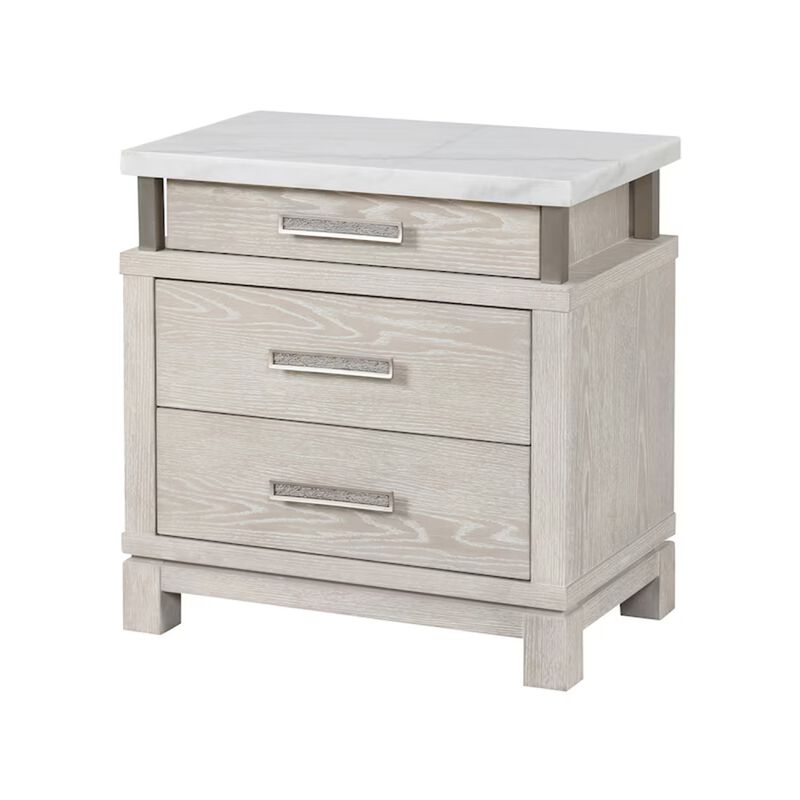 Queen Bedroom Set in Weathered Gray Wood with White & Silver Accents &ndash; 3 Piece Set with 2 Nightstands image number 3
