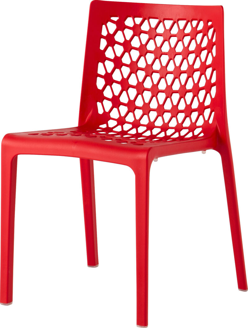 HomeRoots Set of Two Red Heavy Duty Plastic Outdoor Stacking Dining Chairs image number 3