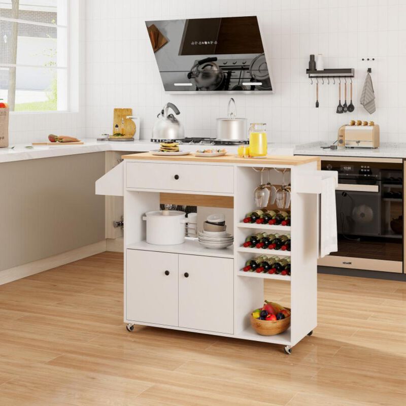 Hivvago Drop Leaf Mobile Kitchen Island Cart with Power Outlet and Adjustable Shelf