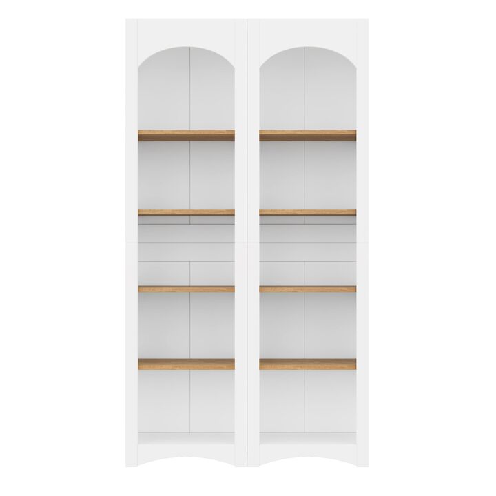 Free Standing 5 Tier Bookshelves, Bookcases Set of 2, Farmhouse Two-Tone Storage Cabinet with Adjustable Shelves, Modern 72"H Kitchen Pantry Cabinet for Living Room, Home Office, White