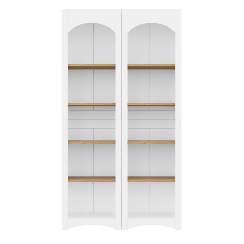 Free Standing 5 Tier Bookshelves, Bookcases Set of 2, Farmhouse Two-Tone Storage Cabinet with Adjustable Shelves, Modern 72"H Kitchen Pantry Cabinet for Living Room, Home Office, White