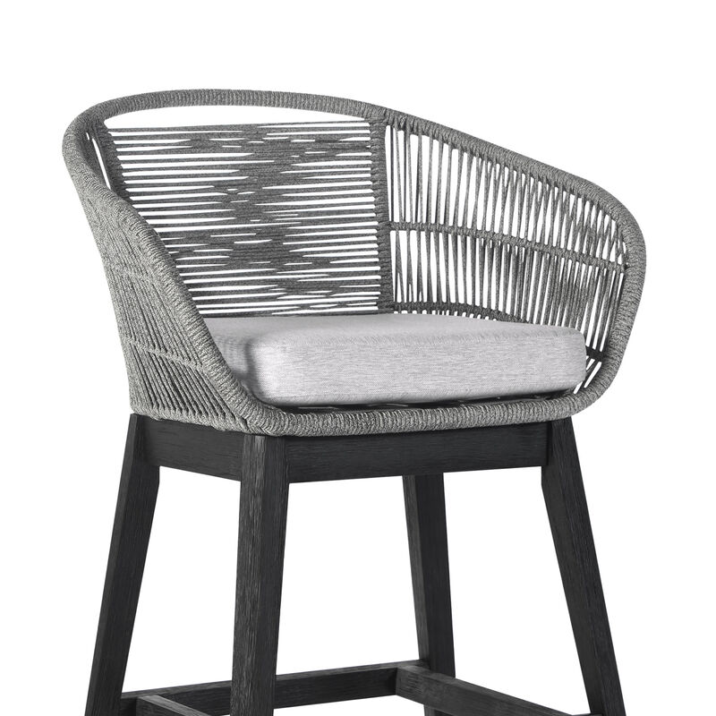 Solid Wood Low Back Outdoor Bar Height Chair with Footrest for Patio