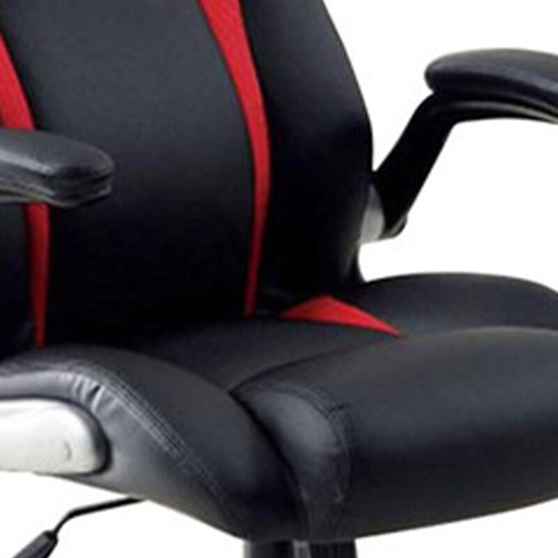Leatherette Gaming Chair with Padded Armrests and Adjustable Height, Black-Benzara