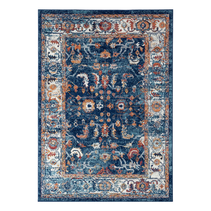 4 x 6 Blue Floral Power Loom Area Rug