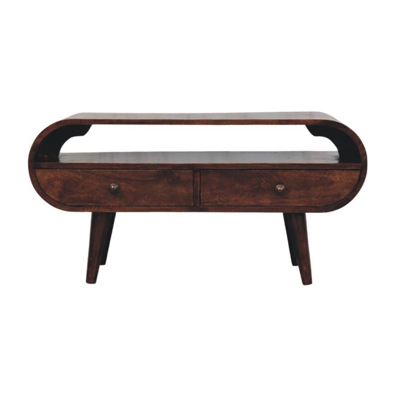 Artisan Furniture Solid Wood Walnut Curved Two Drawer and Shelf Media Unit, Brown image number 0