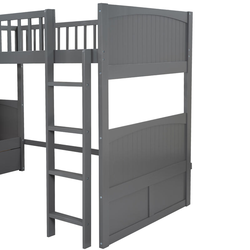 Whisen Twin Size Bunk Bed with a Loft Bed attached, with Two Drawers