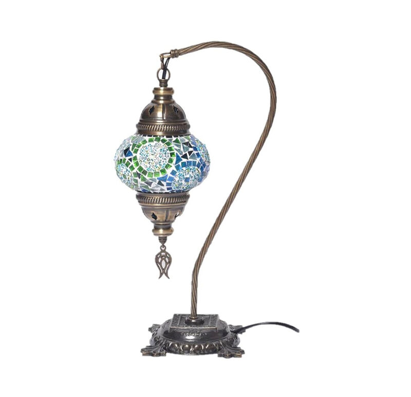 18 in. Handmade Swan Neck Turquoise Mosaic Glass Table Lamp with Brass Color Metal Base image number 0