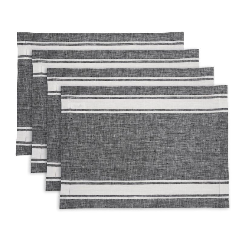 Solino Home Country Stripe 100% Linen Placemats &ndash; Set of 4, 14 x 19 in, Machine Washable, Holiday and Everyday Dining