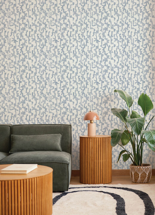 Cipher Blue Geometric Faux Grasscloth Wallpaper
