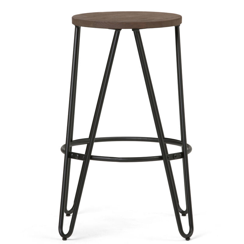 Simeon Industrial Metal 26 inch Metal Counter Height Stool with Wood Seat (Set of 2) in Cocoa Brown / Black