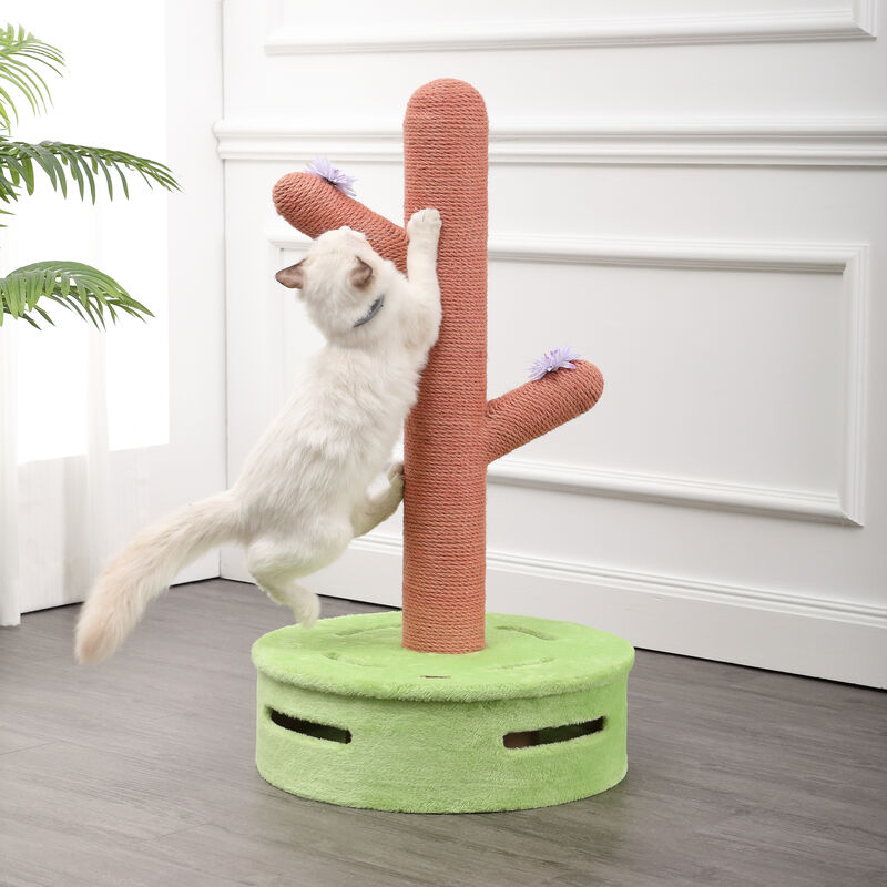 Rosa Modern Jute Cactus Cat Scratching Post with Flower Toys and Built-In Bell Toys