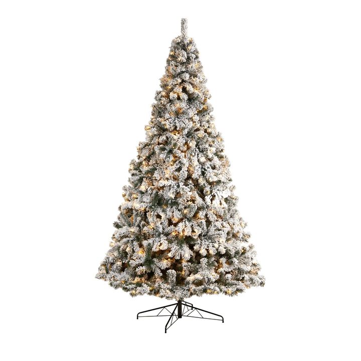Nearly Natural Flocked West Virginia Fir Artificial Christmas Tree with Warm LED Lights and Tips