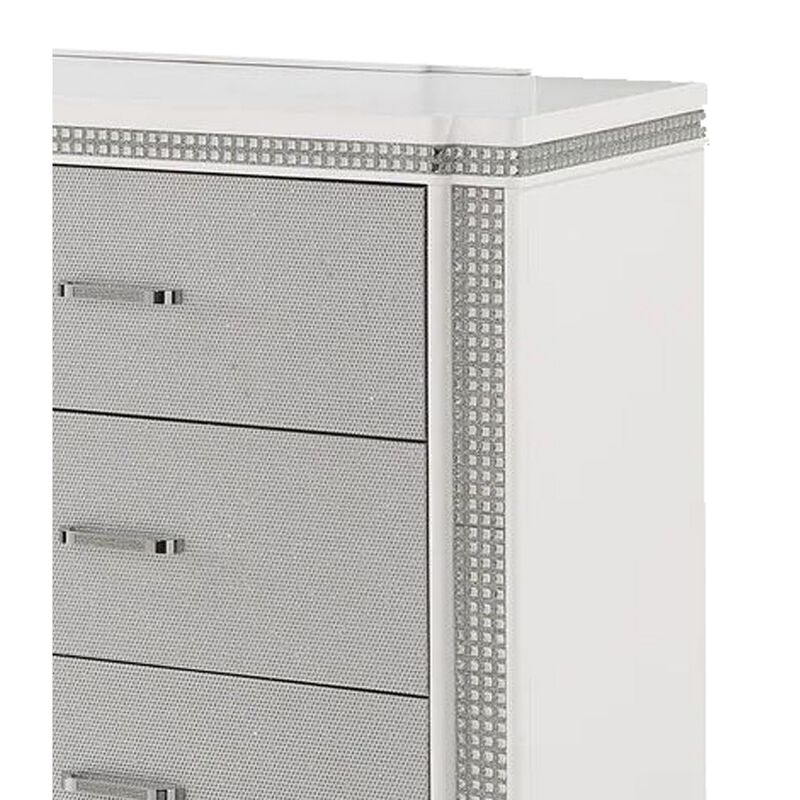 Benjara Aerial 64 Inch Wide Dresser with Mirror, 6 Drawers. Gray and Silver Finish