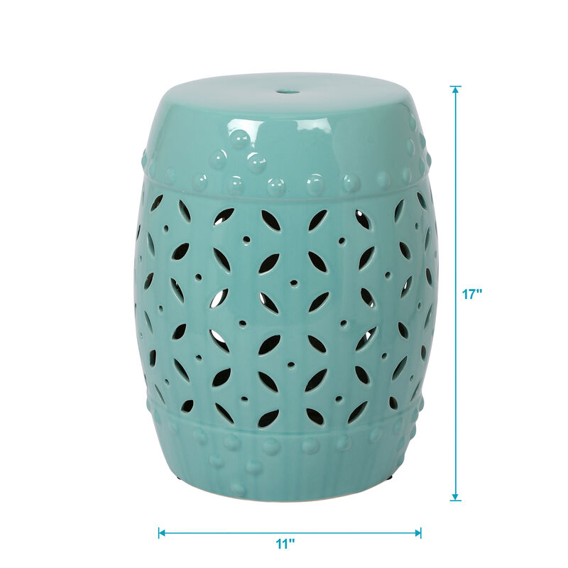 11" x 17" Glazed Ceramic Drum Stool - Indoor/Outdoor Side Table - Accent Garden Stool