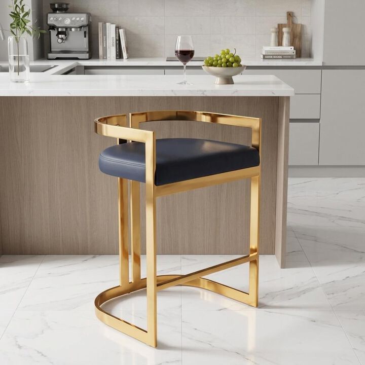 HomeRoots 28" Black And Gold Faux Leather And Iron Low Back Counter Height Bar Chair