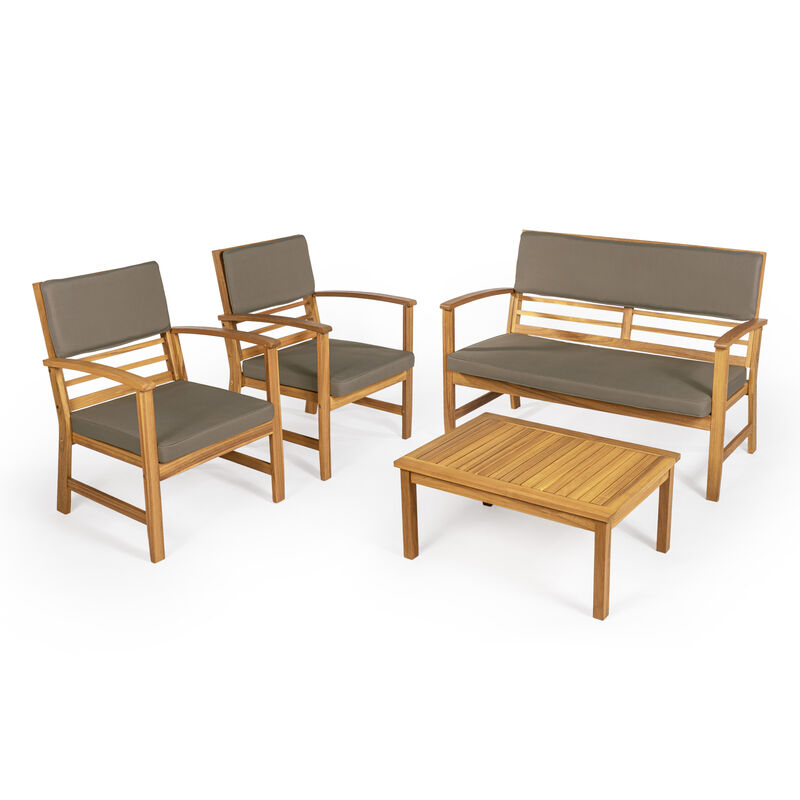 Barclay 4-Piece Modern Coastal Acacia Wood Conversation Outdoor Patio Set with Cushions