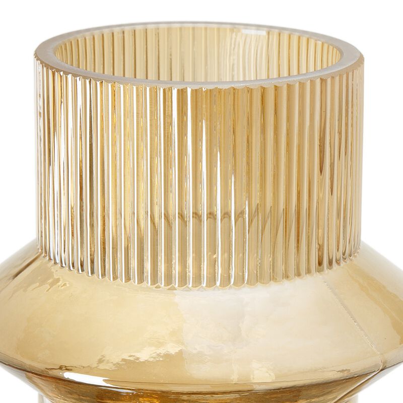 Rae Set of 2 Glass Vases, Tall Round Cylinders, Amber Yellow, Clear Finish - Benzara