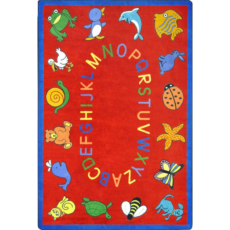 Joy Carpets Kid Essentials ABC Animals 5'4 x 7'8 Area Rug in Color Red