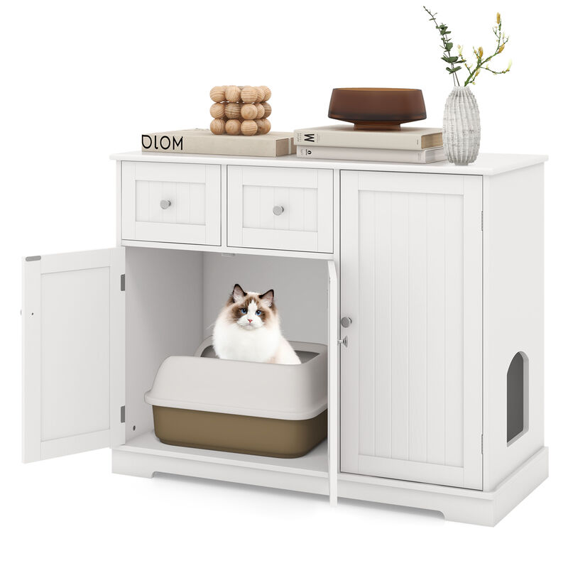 Cat Litter Box Enclosure with Storage &ndash; Double Drawer, Triple Door Setup for Easy Access & Odor Control image number 3