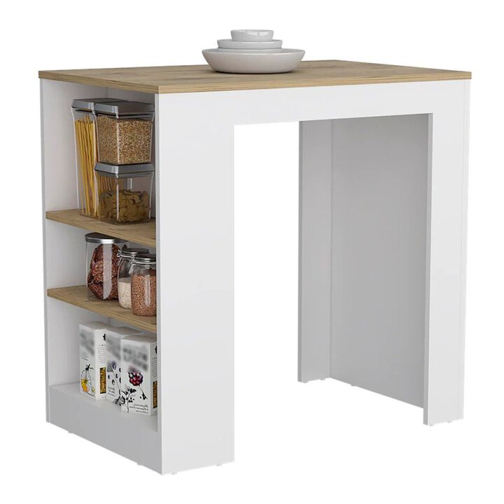 Highlands Kitchen Island with Storage Base in White and Macadamia