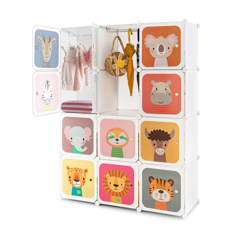12 Cube Kids Wardrobe Closet with Hanging Section and Doors image number 0