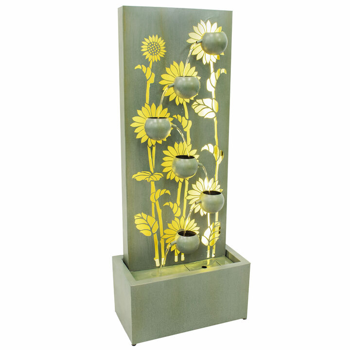 Sunnydaze Sunflower Fields Steel Outdoor Water Fountain with LEDs - 48.5"