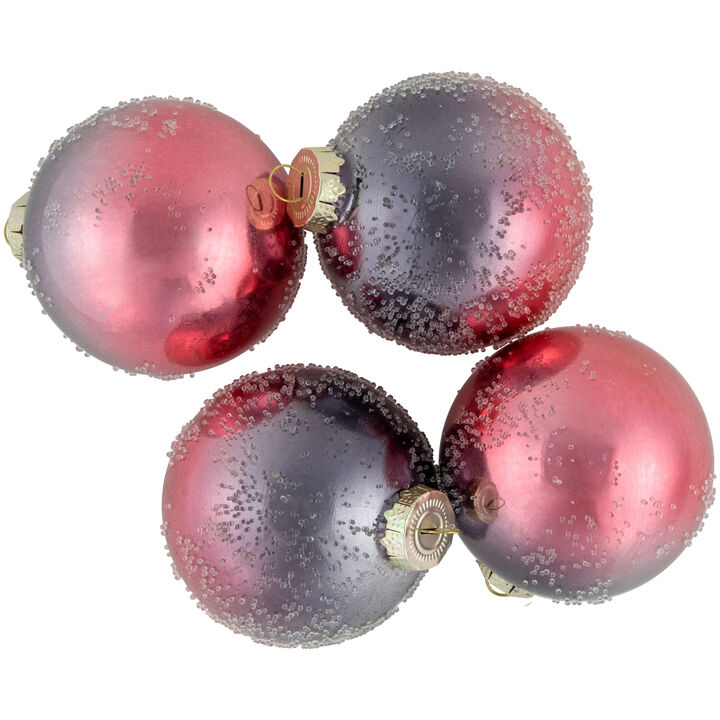 4ct Pink and Grey Ombre Hand Blown Textured Glass Ball Christmas Ornaments 3.25" (80mm)